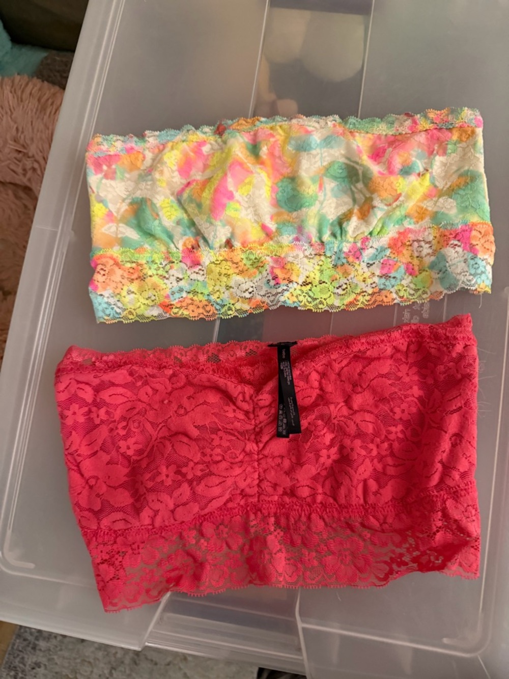 bebe Neon Tie-Dye Lace Bandeau + Coral Lace Bandeau